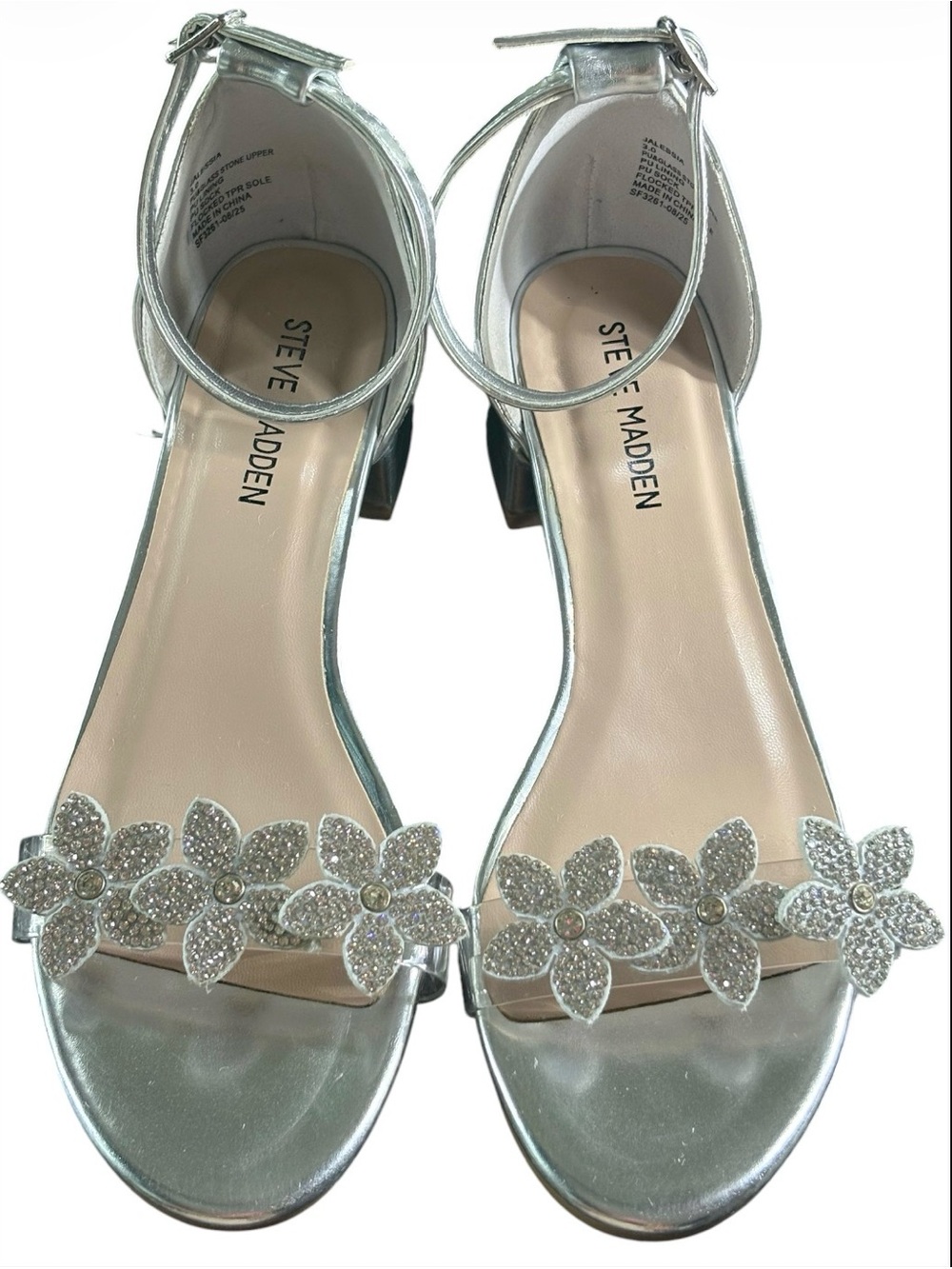 Steve Madden Silver Floral Crystal Ankle-Strap Sandals